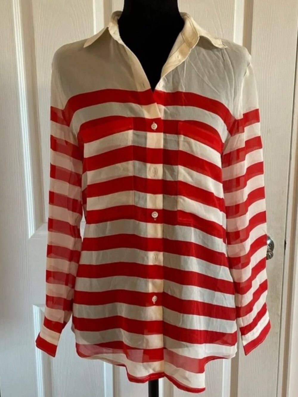 Club Monaco Women’s Red White Striped Button-Up Blouse XS NWT
